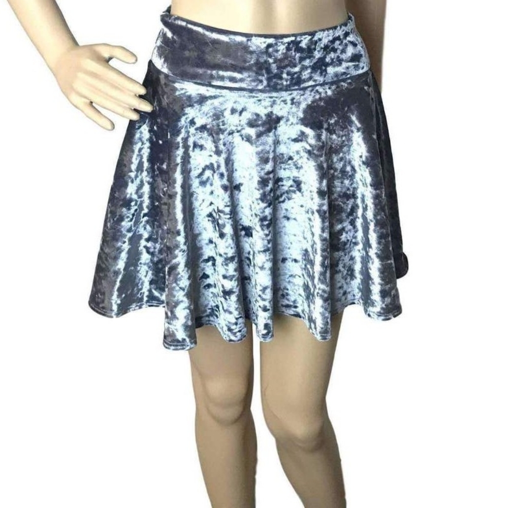 Grey Velvet Flare Mini Skirt